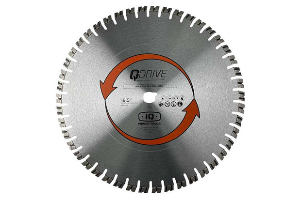 Circular saw blade with 'QDrive' branding on a white background
