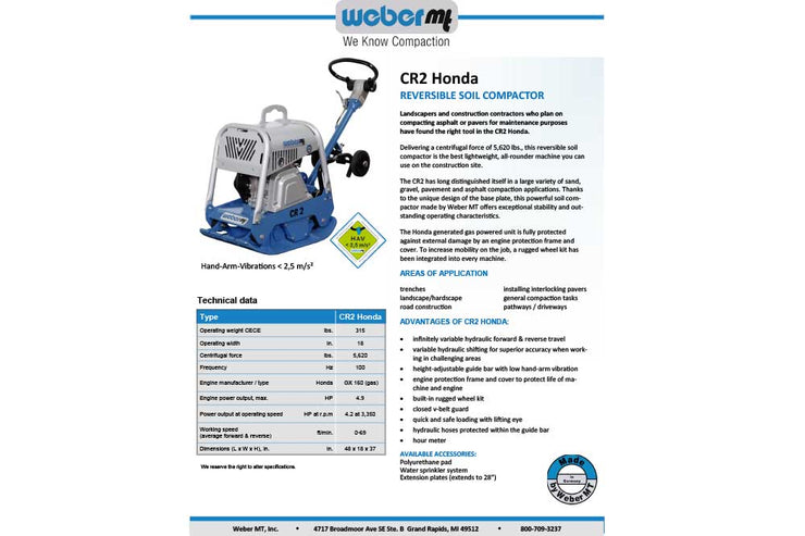 Weber CR2 Compactor Specification Sheet