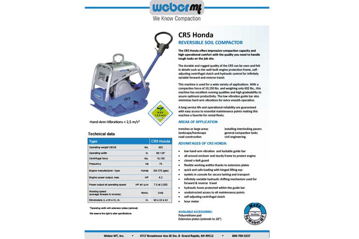 Weber CR5 Compactor Specification Sheet